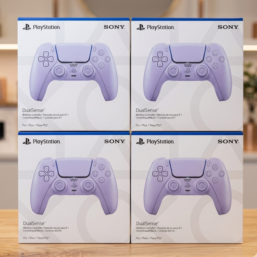 Joystick DualSense de PlayStation 5 en color Galactic Purple caja original.