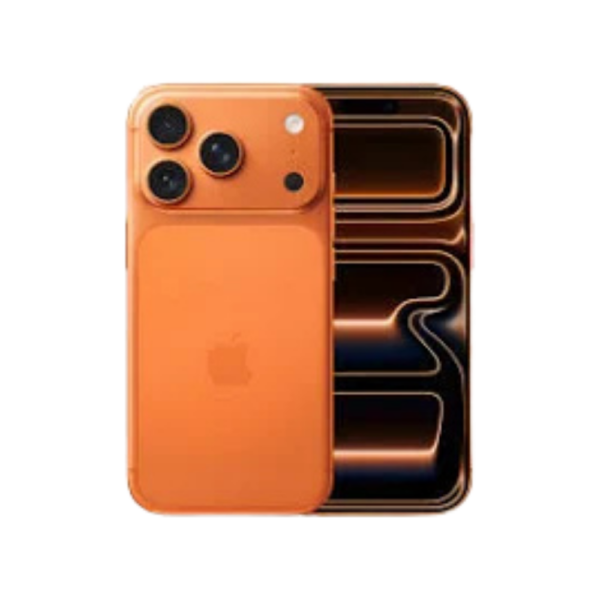 iPhone 17 Pro Max color naranja con triple cámara y acabado en titanio.